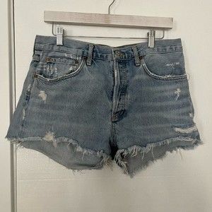 AGOLDE Distressed Ripped Cutoff Zip Fly Denim Jean Shorts 29